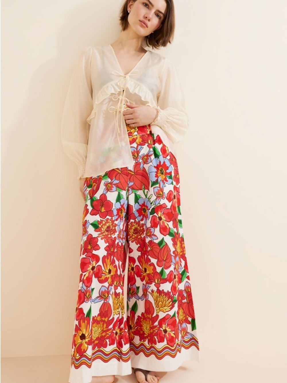 FARM Rio Anthropologie Linen Viscose Wide Leg Floral Pants - Picture 5 of 7